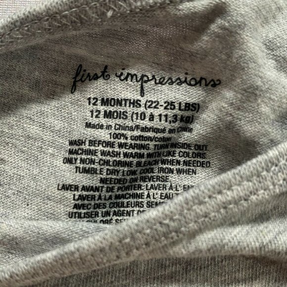 First Impressions Infant Girls Long Sleeve Shirt With Plaid Ruffle-Gray-12M-NWT - Picture 4 of 5